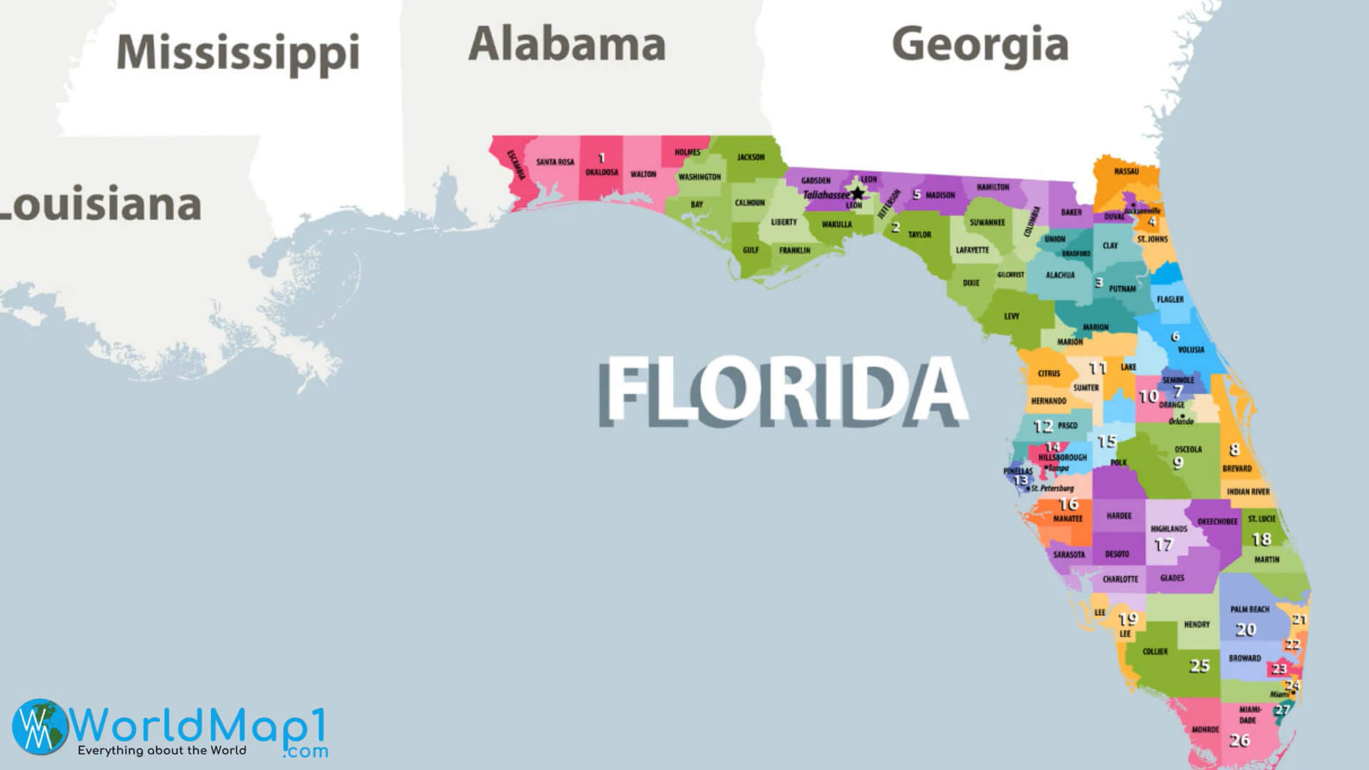 Florida Map with Georgia and Alabama